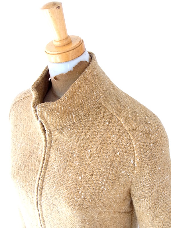 ヨーロッパ古着 60年代フランス製 キャメル X フロントジップ ヴィンテージ ウール ワンピース 16FC417