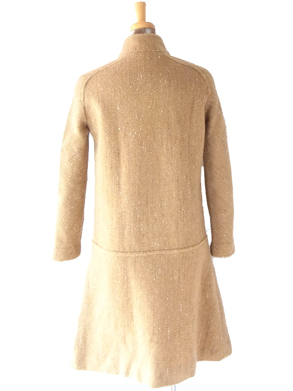 ヨーロッパ古着 60年代フランス製 キャメル X フロントジップ ヴィンテージ ウール ワンピース 16FC417