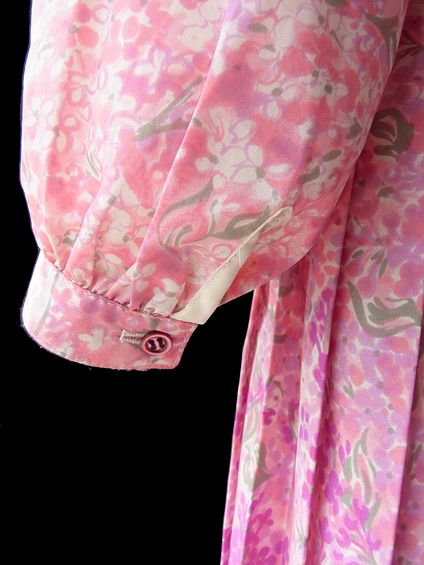 ヨーロッパ古着 フランス買い付け アイボリー X ピンク・パープル 花柄 共布ベルト付き 贅沢プリーツ ワンピース 16FC501