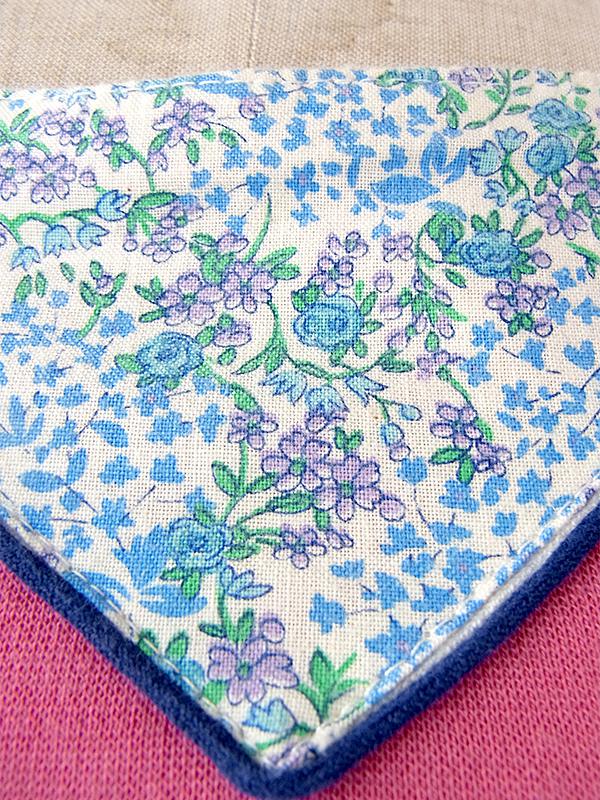 ヨーロッパ古着 フランス買い付け 60年代製 ピンク X ブルーパイピング・小花柄生地切り返し ヴィンテージ ワンピース 16FC506