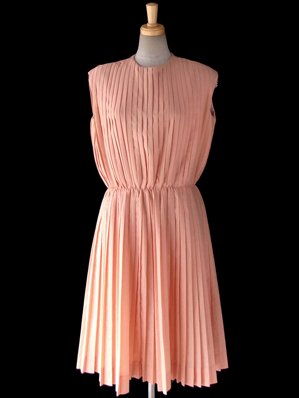 ヨーロッパ古着 ロンドン買い付け 60年代製 アプリコット 総プリーツ ヴィンテージ パーティードレス 16OM114
