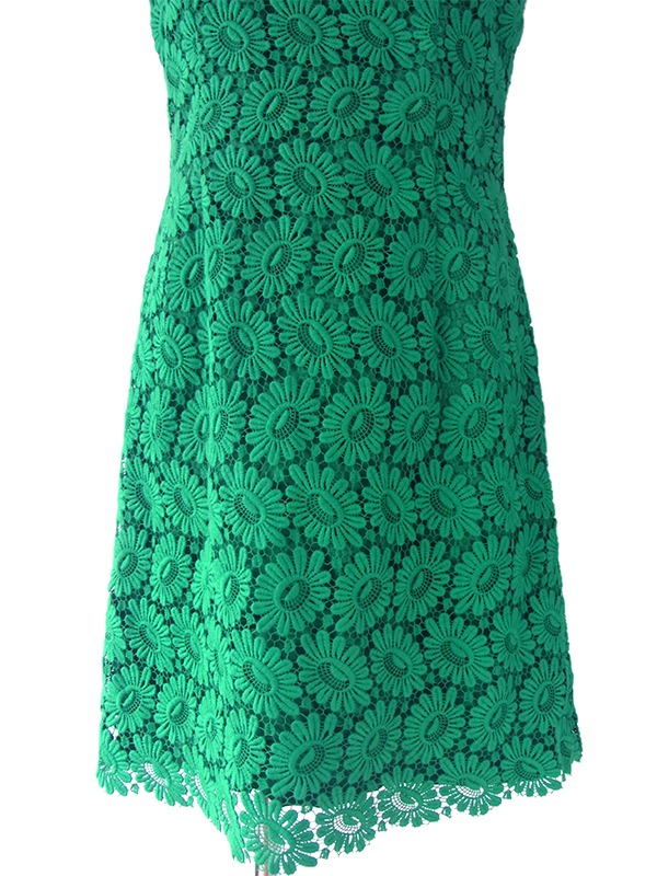 ヨーロッパ古着 ロンドン買い付け 60年代製 ビリジアングリーン X マーガレット柄総レース ワンピース 16OM303