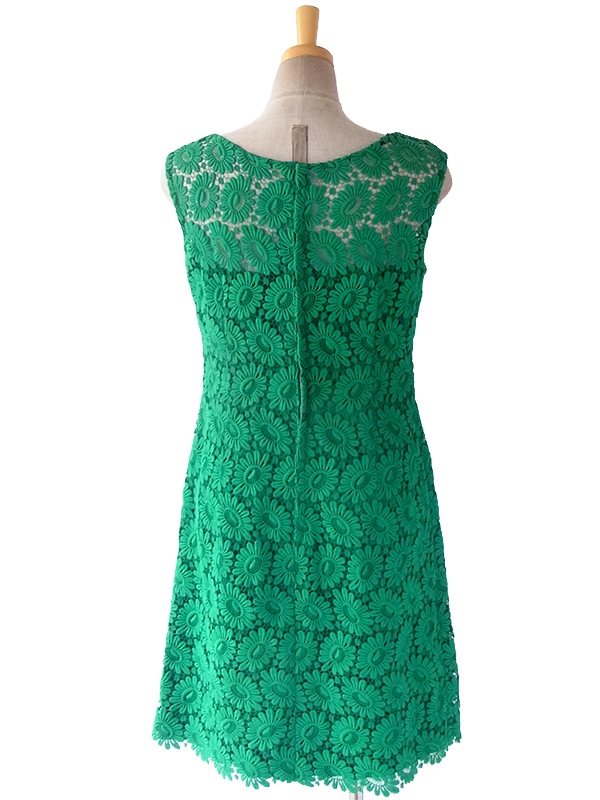 ヨーロッパ古着 ロンドン買い付け 60年代製 ビリジアングリーン X マーガレット柄総レース ワンピース 16OM303