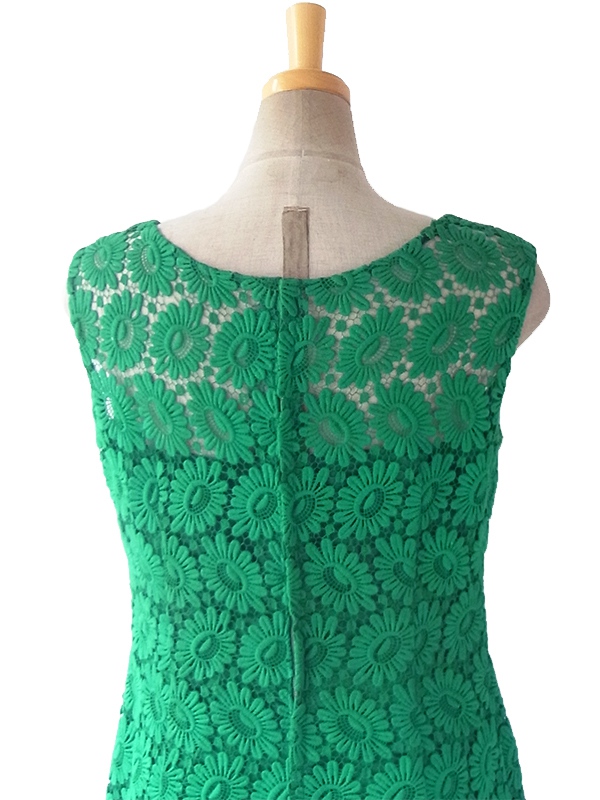 ヨーロッパ古着 ロンドン買い付け 60年代製 ビリジアングリーン X マーガレット柄総レース ワンピース 16OM303