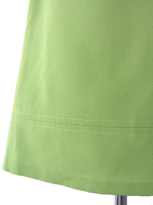 ヨーロッパ古着 ロンドン買い付け 60年代製 ウグイス色 X ホワイト フリルリボン ヴィンテージ ワンピース 16OM319