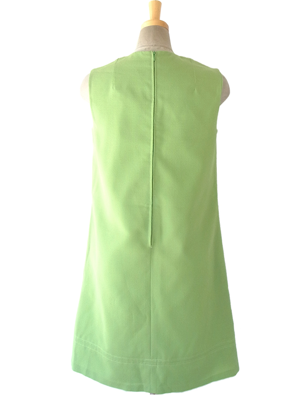 ヨーロッパ古着 ロンドン買い付け 60年代製 ウグイス色 X ホワイト フリルリボン ヴィンテージ ワンピース 16OM319