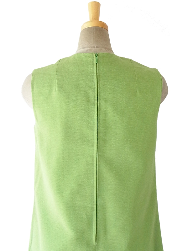 ヨーロッパ古着 ロンドン買い付け 60年代製 ウグイス色 X ホワイト フリルリボン ヴィンテージ ワンピース 16OM319