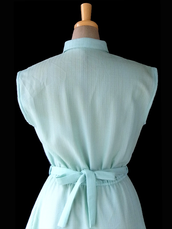 ヨーロッパ古着 ロンドン買い付け 60年代製 ミントブルー X カットレース・テープ装飾 共布ベルト付き ワンピース 16OM403