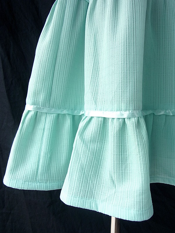 ヨーロッパ古着 ロンドン買い付け 60年代製 ミントブルー X カットレース・テープ装飾 共布ベルト付き ワンピース 16OM403