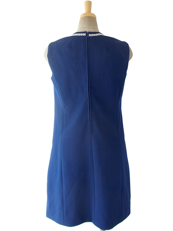 ヨーロッパ古着 ロンドン買い付け ロイヤルブルー X ラインストーン飾り ダイヤ型ステッチ ヴィンテージ ワンピース 16OM407