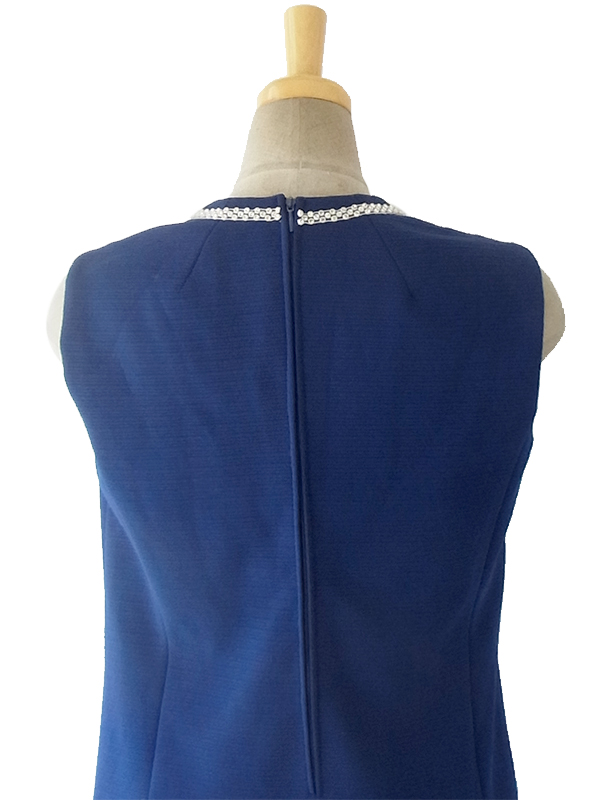 ヨーロッパ古着 ロンドン買い付け ロイヤルブルー X ラインストーン飾り ダイヤ型ステッチ ヴィンテージ ワンピース 16OM407