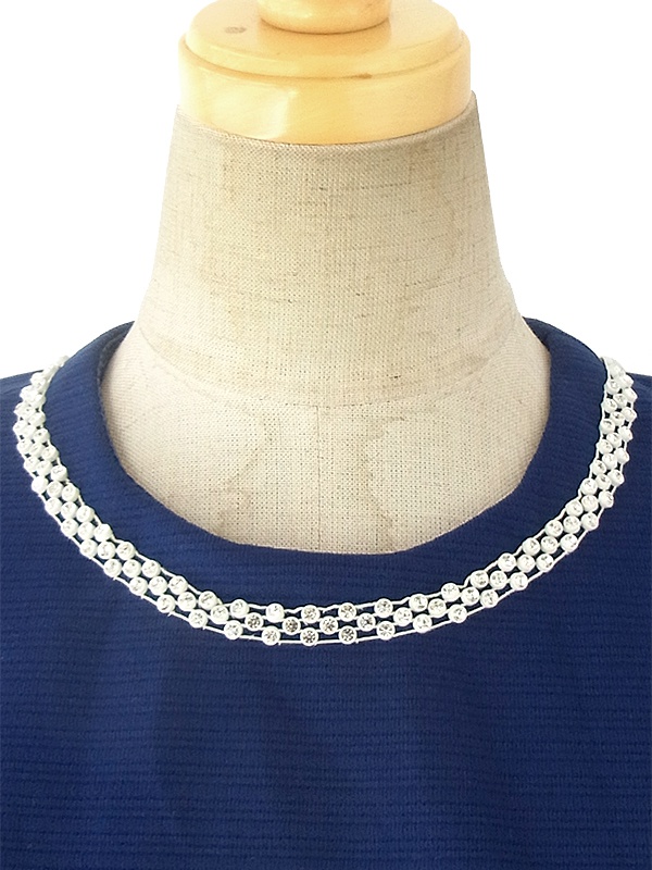 ヨーロッパ古着 ロンドン買い付け ロイヤルブルー X ラインストーン飾り ダイヤ型ステッチ ヴィンテージ ワンピース 16OM407