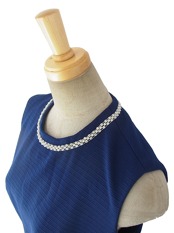 ヨーロッパ古着 ロンドン買い付け ロイヤルブルー X ラインストーン飾り ダイヤ型ステッチ ヴィンテージ ワンピース 16OM407