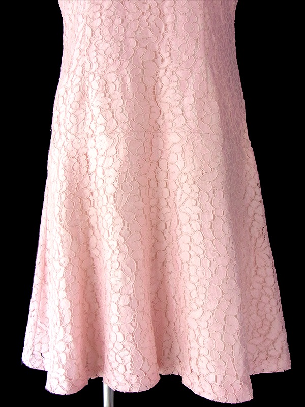 ヨーロッパ古着 ロンドン買い付け 60年代製 ペールピンク X 総コードレース ヴィンテージ ドレス 16OM527