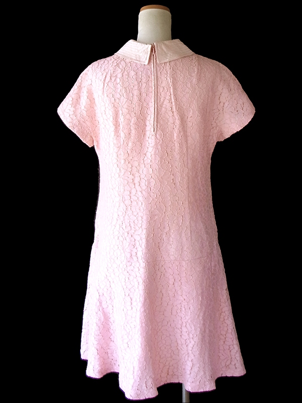 ヨーロッパ古着 ロンドン買い付け 60年代製 ペールピンク X 総コードレース ヴィンテージ ドレス 16OM527