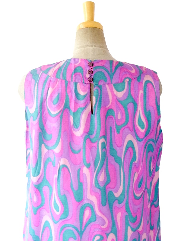 ヨーロッパ古着 ロンドン買い付け 60年代製 パープル・ピンクトーンのレトロサイケプリント ワンピース 16OM607