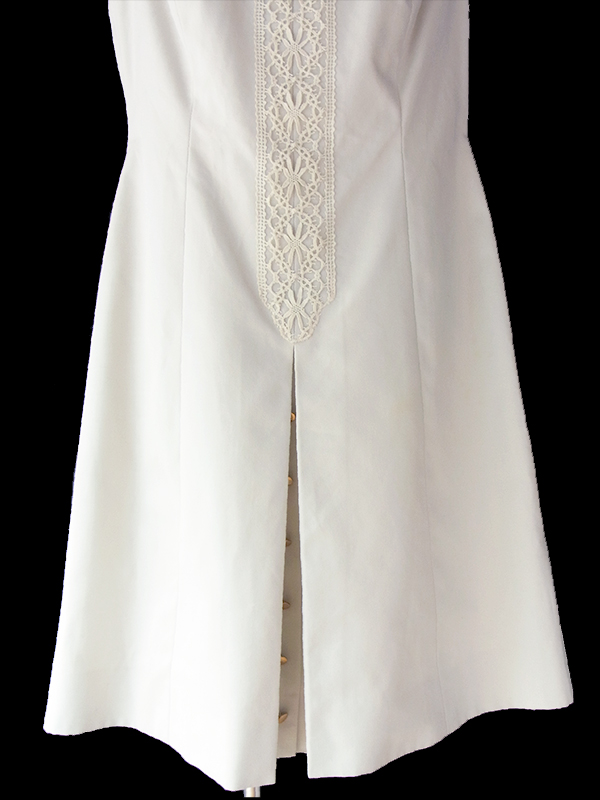 ヨーロッパ古着 ロンドン買い付け アイボリー X レース装飾 ボックスプリーツ ヴィンテージ ワンピース 16OM618