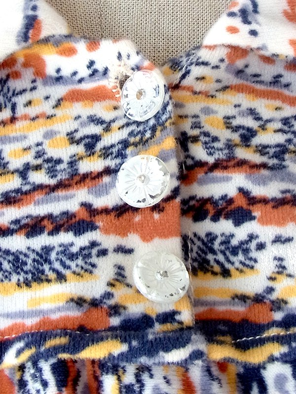 ヨーロッパ古着 ロンドン買い付け 70年代製 オフホワイト X ブラック・イエロー レトロ柄 ヴィンテージ ワンピース 16OM716