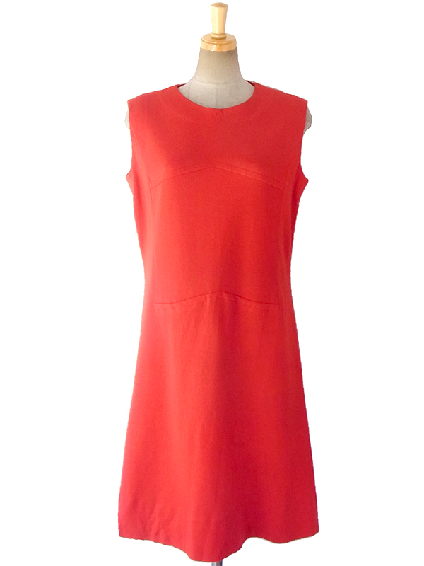 ヨーロッパ古着 ロンドン買い付け 60年代製 レッド X シームデザイン ヴィンテージ ウール ワンピース 16OM749