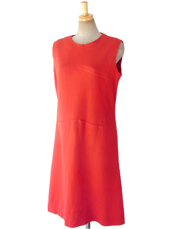 ヨーロッパ古着 ロンドン買い付け 60年代製 レッド X シームデザイン ヴィンテージ ウール ワンピース 16OM749