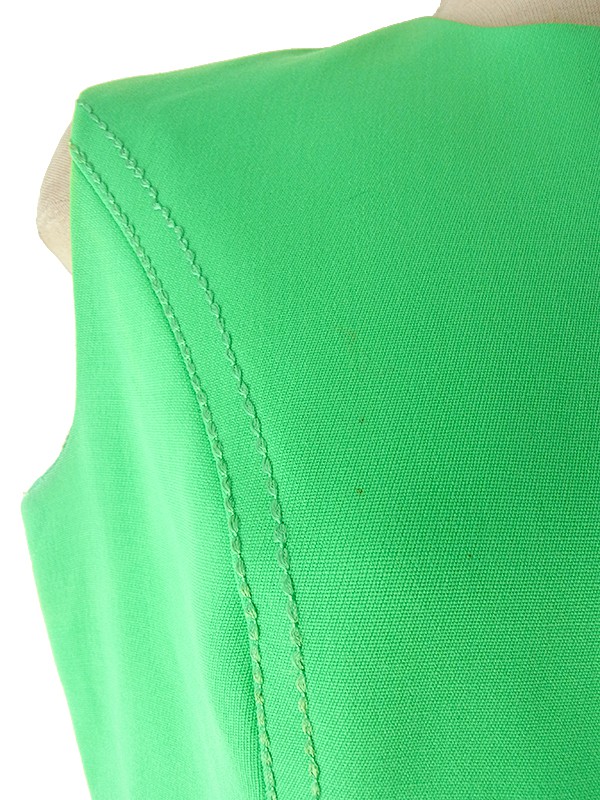 ヨーロッパ古着 ロンドン買い付け 60年代製 グリーン X ビッグステッチ 波型デザインスカート レトロ ワンピース 16OM756