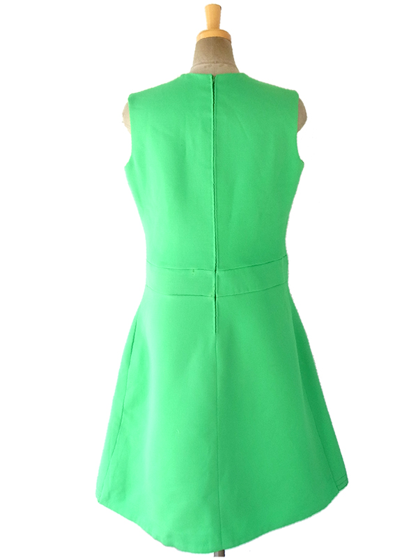 ヨーロッパ古着 ロンドン買い付け 60年代製 グリーン X ビッグステッチ 波型デザインスカート レトロ ワンピース 16OM756