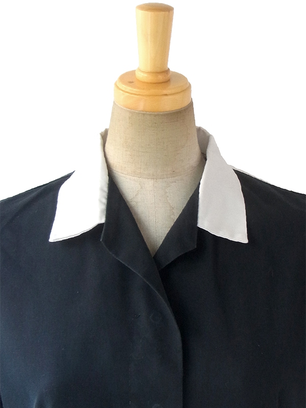 ヨーロッパ古着 60年代スコットランド製 ブラック X ホワイト襟・袖口 ポケット付き ワンピース 16OM912