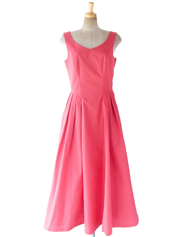 ヨーロッパ古着 イギリス製 Laura Ashley ピンク X プリーツがきれいなシルエット ドレス 17BS002