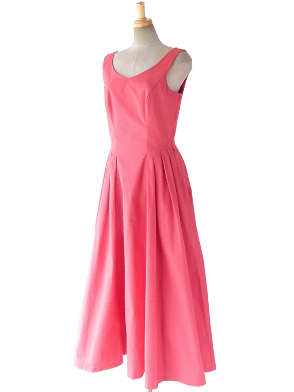 ヨーロッパ古着 イギリス製 Laura Ashley ピンク X プリーツがきれいなシルエット ドレス 17BS002