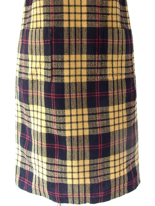 ヨーロッパ古着 ロンドン買い付け 60年代製 イエロー X ブラック・レッド タータンチェック ポケット付き ウール ワンピース 17BS100