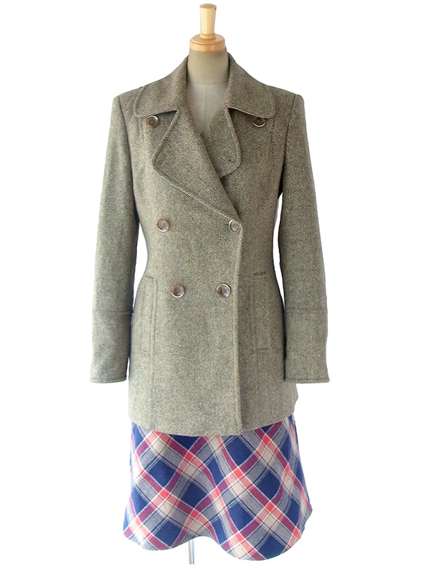 ヨーロッパ古着 ロンドン買い付け Paul Costelloe カーキ X ウール ツイード ジャケット コート 17BS108