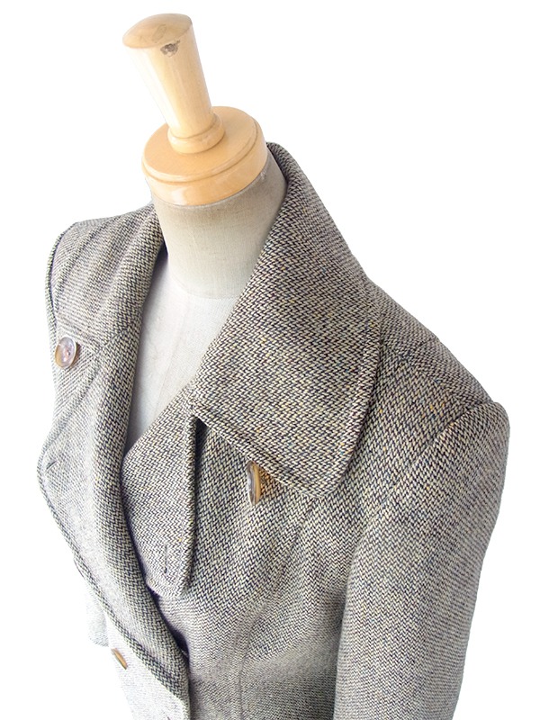 ヨーロッパ古着 ロンドン買い付け Paul Costelloe カーキ X ウール ツイード ジャケット コート 17BS108