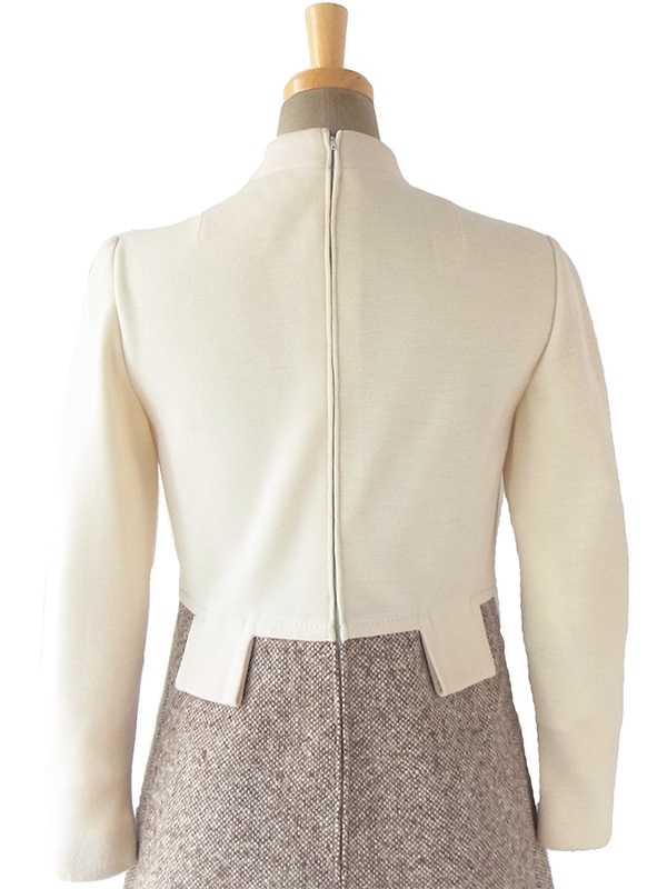 ヨーロッパ古着 ロンドン買い付け 60年代製 アイボリー X ツイード生地 切り返し ヴィンテージ ウール ワンピース 17BS122