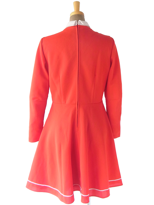 ヨーロッパ古着 ロンドン買い付け 70年代製 レッド X ホワイト 水玉ネクタイ付き セットアップ風 レトロ ワンピース 17BS200