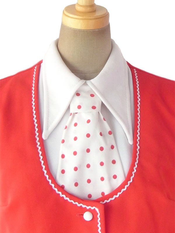 ヨーロッパ古着 ロンドン買い付け 70年代製 レッド X ホワイト 水玉ネクタイ付き セットアップ風 レトロ ワンピース 17BS200