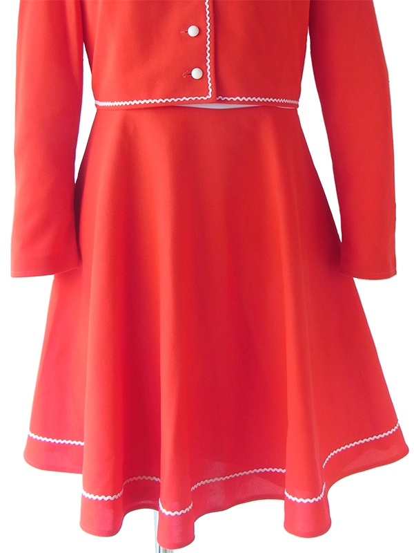 ヨーロッパ古着 ロンドン買い付け 70年代製 レッド X ホワイト 水玉ネクタイ付き セットアップ風 レトロ ワンピース 17BS200