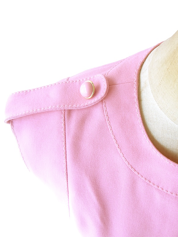 ヨーロッパ古着 ロンドン買い付け 60年代製 ピンク X ビッグステッチ 肩口に飾りボタン ヴィンテージ ウール ワンピース 17BS205