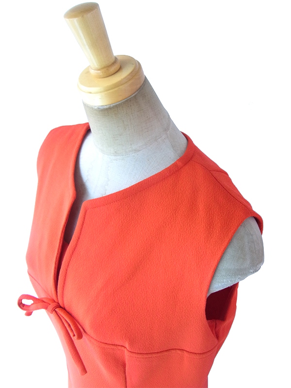 ヨーロッパ古着 ロンドン買い付け 70年代製 オレンジ X 胸元リボン シームデザイン レトロ ワンピース 17BS209