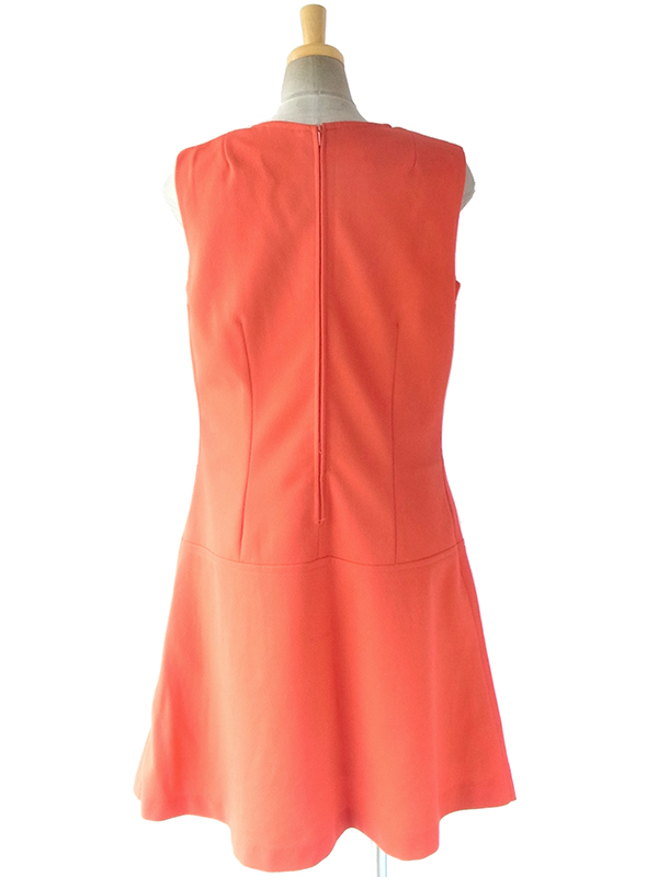 ヨーロッパ古着 ロンドン買い付け 70年代製 オレンジ X 胸元リボン シームデザイン レトロ ワンピース 17BS209