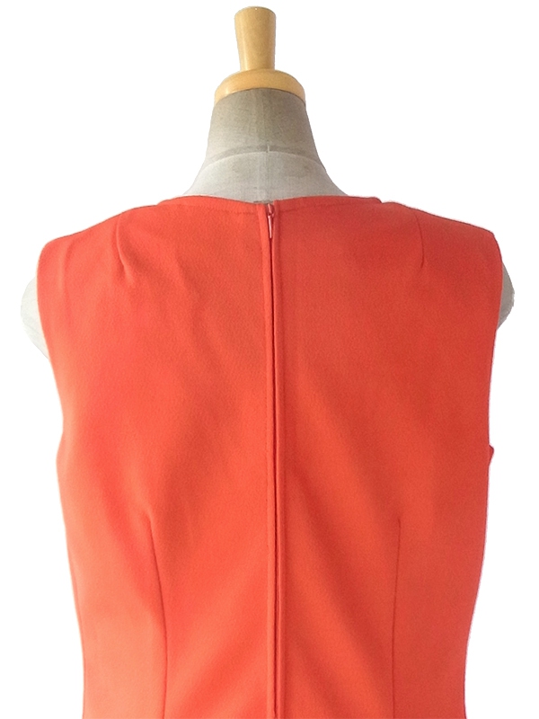 ヨーロッパ古着 ロンドン買い付け 70年代製 オレンジ X 胸元リボン シームデザイン レトロ ワンピース 17BS209