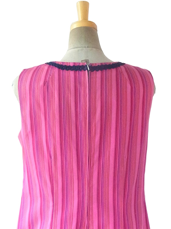 ヨーロッパ古着 ロンドン買い付け 60年代製 ピンク X ストライプ ネイビー コードレース ワンピース 17BS216