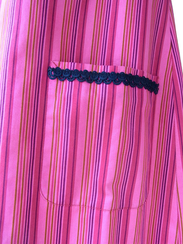 ヨーロッパ古着 ロンドン買い付け 60年代製 ピンク X ストライプ ネイビー コードレース ワンピース 17BS216