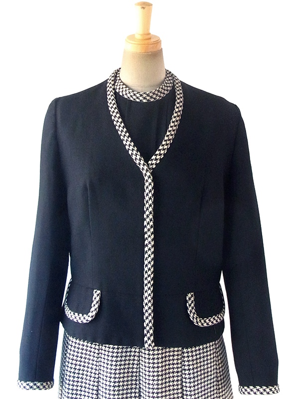 ヨーロッパ古着 ロンドン買い付け 60年代製 モノトーン X 千鳥格子 ウール ジャケット・ワンピース セットアップ 17BS224
