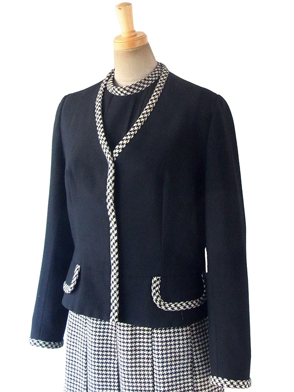 ヨーロッパ古着 ロンドン買い付け 60年代製 モノトーン X 千鳥格子 ウール ジャケット・ワンピース セットアップ 17BS224
