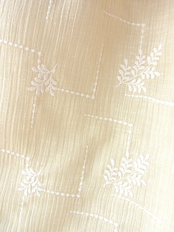 ヨーロッパ古着 フランス買い付け 60年代製 アイボリー X リーフ柄織り ガーゼ生地 共布ベルト付き ワンピース 17CC006