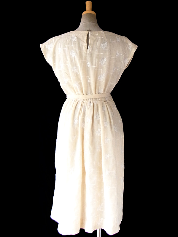 ヨーロッパ古着 フランス買い付け レッド X 水色 花柄 ホワイト パイピング ヴィンテージ ワンピース 15FC213