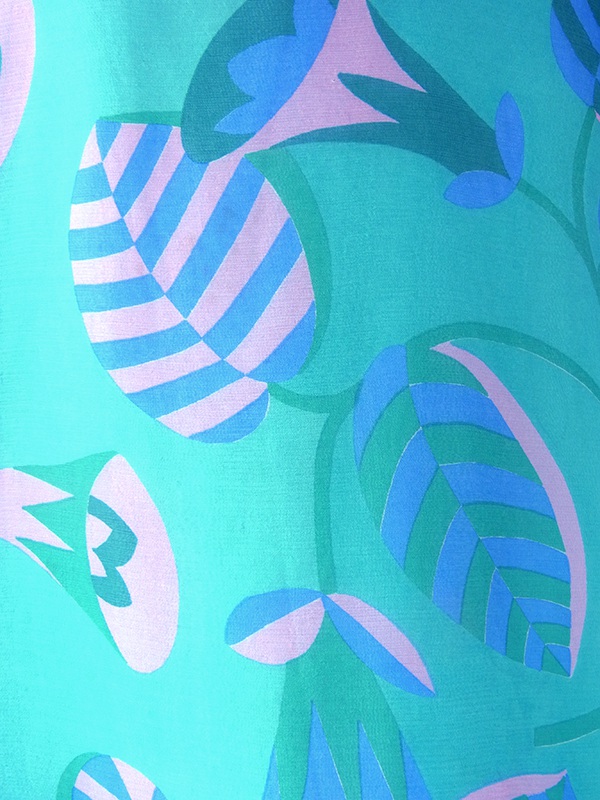 ヨーロッパ古着 60年代フランス製 エメラルドグリーン X ピンク・ブルー 花柄 ボウタイ シフォン地 ワンピース 17FC300