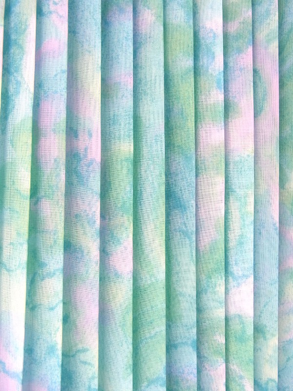 ヨーロッパ古着 フランス買い付け 60年代製 水色 X 水彩のような淡い模様 シフォン地 プリーツ ワンピース 17FC321