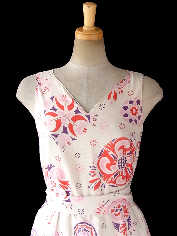 ヨーロッパ古着 60年代フランス製 Anik Robelin Paris 共布ベルト付き シルクワンピース 17FC324