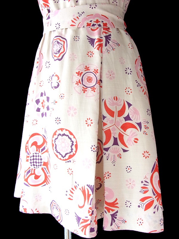 ヨーロッパ古着 60年代フランス製 Anik Robelin Paris 共布ベルト付き シルクワンピース 17FC324